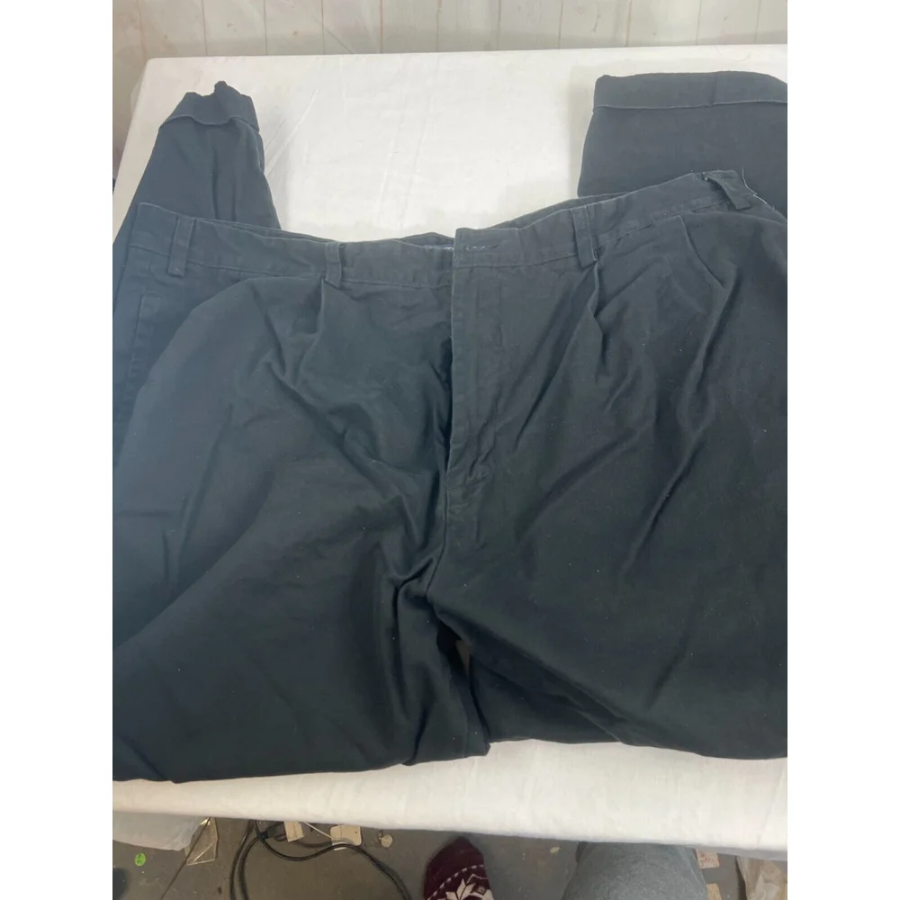 Men’s Nautica Pleated-Front Cotton Straight Pants Size 48x32 Black Chino EUC